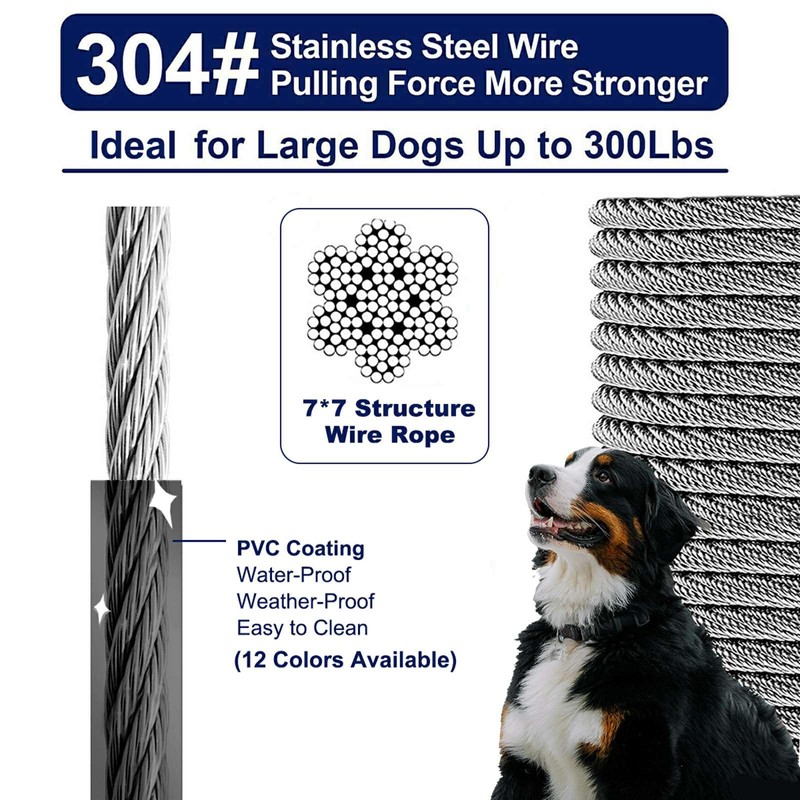 WATFOON 50Ft Dog Tie Out Cable, Training Leads Dog Run