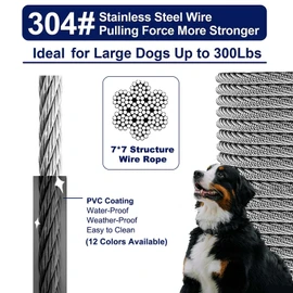 WATFOON 50Ft Dog Tie Out Cable, Training Leads Dog Run Leash for Yard, Reflective Heavy Duty Pet Runner Cable for Dogs Up to 300 Pounds, 1000lbs Break Strength Camping Steel Wire Chain