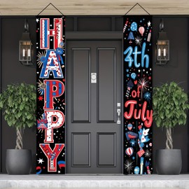 BlissYard 4th of July Decorations 2Pcs Patriotic Decor Door Banner American Flag USA Banners Hanging Porch Signs for Independence Memorial Veterans Labor Day for Front Yard Indoor Outdoor Supplies