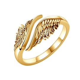 DAYLINLOVE Angel Wing Ring 925 Sterling Silver Feather Angel Wing Adjustable Open Thumb Ring Angel Christian Religious Jewellery Gifts for Women Girls(Gold)