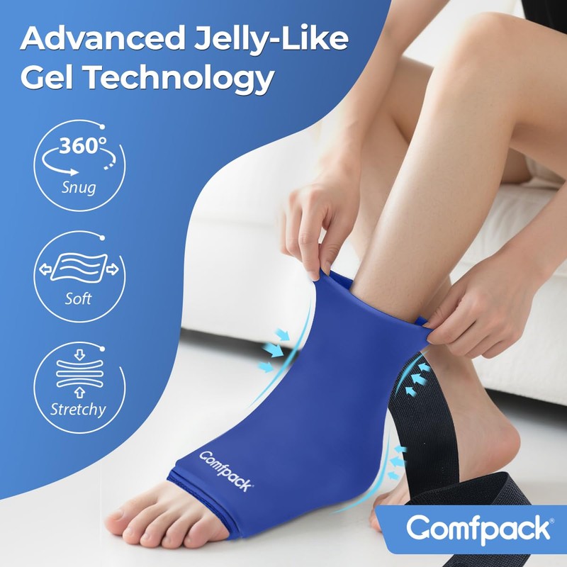 Comfpack Ankle Ice Pack Wrap for Plantar Fasciitis, Swelling, Reusable