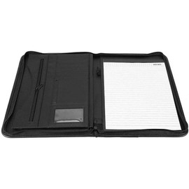 A4 Leather Zipper Document Folder Document Folder Organizer Conference Bag with Slots and Card Slots Black