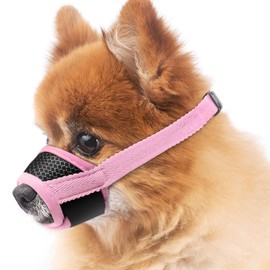 Dog Muzzle, Soft Nylon Muzzle for Small Dogs Baby Dogs Anti Biting Barking Chewing Licking Wound, Adjustable Breathable Mesh Small Dog Muzzle Allows Panting Drinking (Pink, XS)