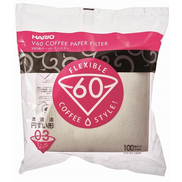 Hario V60 Paper Coffee Filters, Size 03, White, 100ct