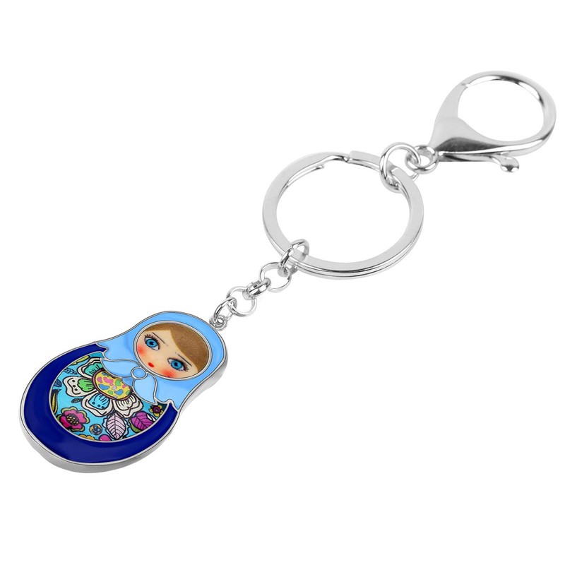 DOWAY Enamel Cute Matrushka Figures Dolls Keyring Babushka Wooden Doll