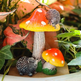 Mushroom Decoration, RUNEAY Resin Mushroom Hedgehog Decorative Garden Statues Ornament Gift Decoration for Home Lawn Yard Patio Balcony Outdoor Potting