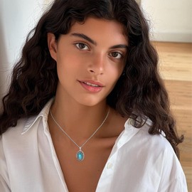 QHQPQ Picture Locket Necklace Mothers Day Gifts for Mom 925 Sterling Silver Turquoise Photo Locket Pendant Vintage Memorial Jewellery Gifts for Women Girlfriend Men