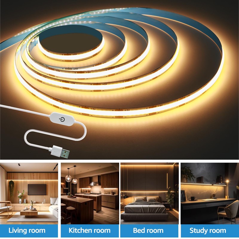 Tesfish LED Strip Light 5 V USB COB Strip 2