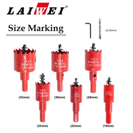 LAIWEI Hole Saw Set, 6pcs High Speed Steel Hole Saws, Drill Bit Set for Wood, PVC, Aluminium, Drywall, 19-35mm