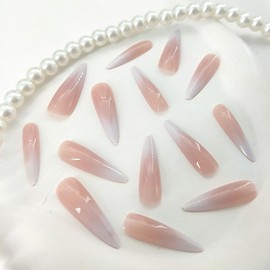 Pink White Ombre Press on Nails Long Stiletto Fake Nails with Gradient Designs Simple Glue on Nails Cute Acrylic Nails Press ons Glossy Stick on Nails for Women Girls 24 Pcs