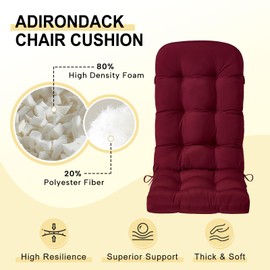 downluxe Water-Resistant Adirondack Chair Cushions, Indoor/Outdoor Cushions with Adjustable Ties, Tufted High Back Patio Chair Cushions, 4.5" Thick Padding, Burgundy