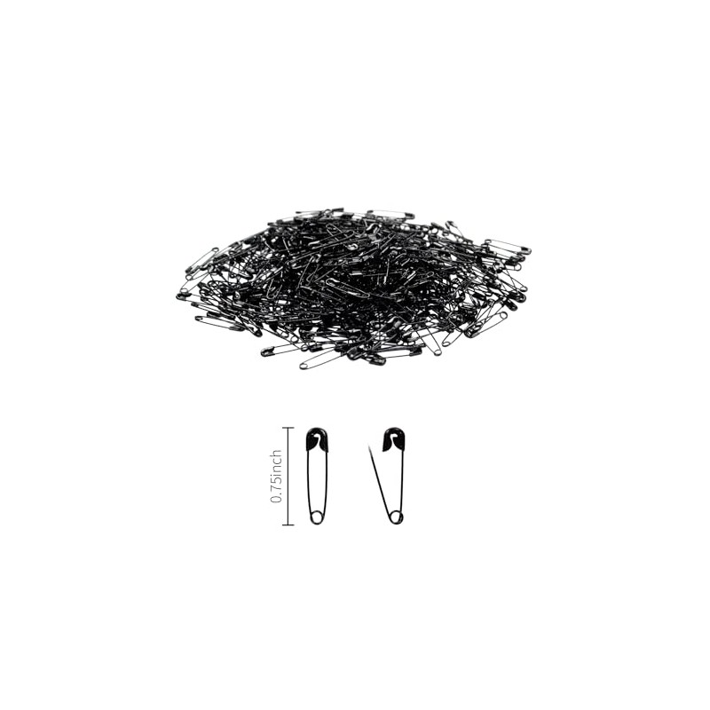 DBOO 100 Safety Pins BLACK 18mm Small Tiny Mini Pins