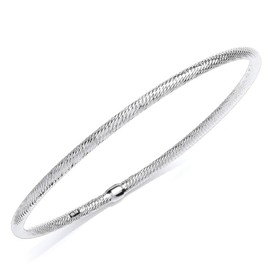 Jewelco London Ladies Platinum Plated Sterling Silver Diamond-cut Snake Skin Tube Slave Bangle Bracelet 3mm
