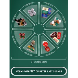 JEISSLIA Lazy Susan Cabinet Organizer Bins for 26"/ 28"/ 32" Diameter Corner Lazy Susan, Plastic Cabinet Storage Bin, 1/8 Wedge-Food Safe, BPA Free, with Non-Slip Pads (for 32" Lazy Susan, 8 Pack)