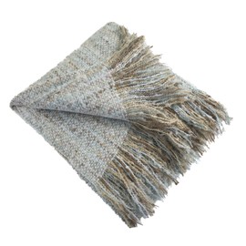 Fennco Styles Aqua Faux Mohair Throw Blanket - Shabby Chic Tassel Blanket, Cozy Home Decor, 50"x60"