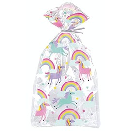Unique 63394 - Cellophane Party Bags - Rainbow & Unicorn Design - Pack of 20