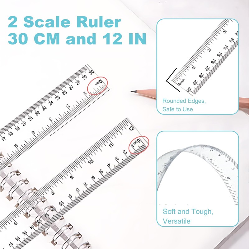 Pack of 12 Plastic Rulers 30 cm / 12 Inch2,