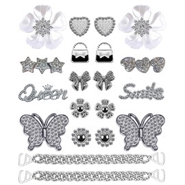 BKKrit Croc charms Bling Jibbitz for Crocs Designer Shoes Accessories for Women Girls Teens Bling Chain Shoes Charms Butterfly Flower Jewelry Decorations for Clog Shoes Decoration, Silver