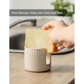 Soporte de esponja de cerámica para fregadero de cocina, estante para esponja de limpieza, organizador compacto de fregadero estilo granja, blanco esmaltado