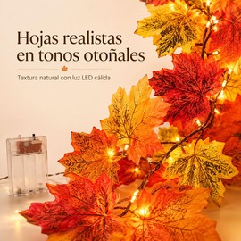 Guirnalda de Otoño con Luces Cálidas, 1.75 m, Hojas de Arce para Halloween