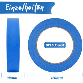 YISUMEI Painter's Masking Tape (24 mm x 50 m) | 3 x Painter's Blue Tape Masking Tape for Painting Work and Renovations | Masking Tape for Painting, Renovating, Varnishing