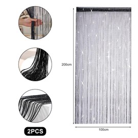 AHEJIOO Pack of 2 String Curtain Black – 100 x 200 cm, Thread Curtain Door as Room Divider, Fly Protection or Decoration, Can be Shortened and Washable