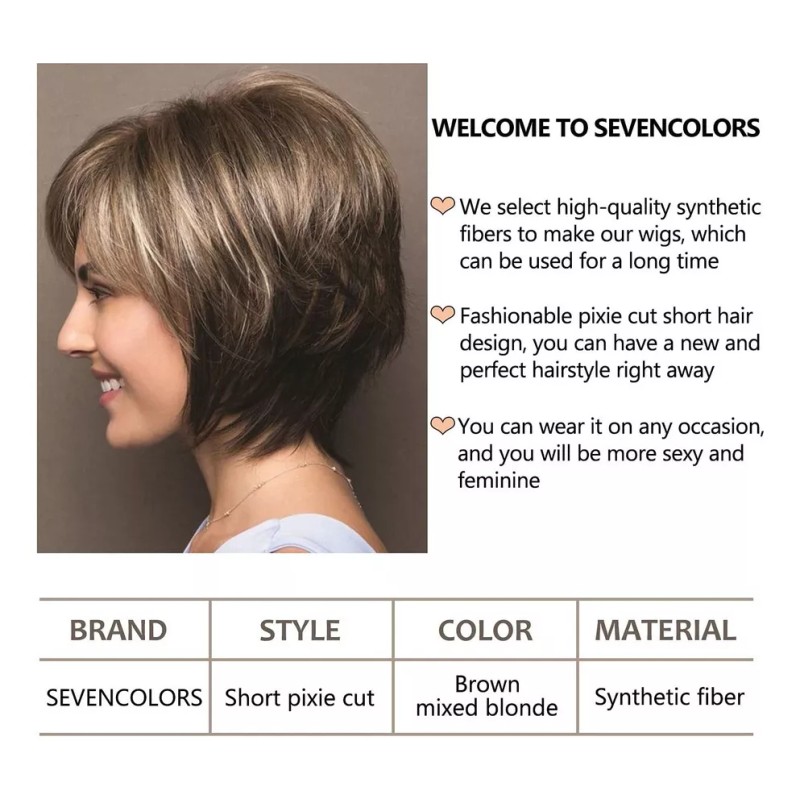 generic Pelucas Pelo Corto Rubio Mixto Castaño Oscuro For Mujeres