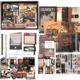 Aesthetic Scrapbook Kit, BetterJonny Vintage Scrapbook Journaling with A6 Grid Notebook Washi Paper Stickers Black Art Journaling Scrapbooking Supplies for DIY Arts Crafts Collage Decorative