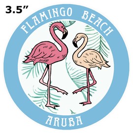 Blue Heron Two Flamingos Flamingo Beach, Aruba Car Truck Window Bumper Sticker Decal - Columbia Blue