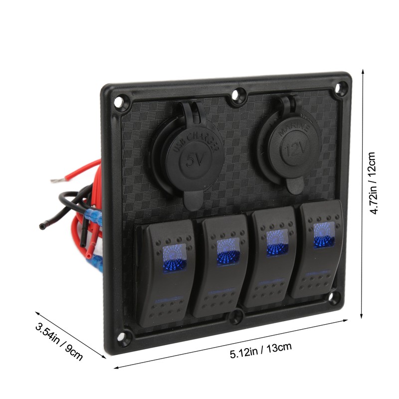 4 Gang Rocker Switch Panel LED Waterproof Dual USB Charging