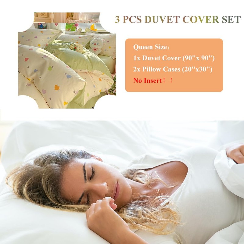 CinYana Queen 100% Cotton Reversible Duvet Cover Set Sage Green