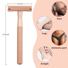 Double Edge Safety Razor, Reusable Metal Razor for Men & Women, Eco-Friendly Razor with 10 Double Edge Safety Razor Blades, No Plastic (Rose Gold)