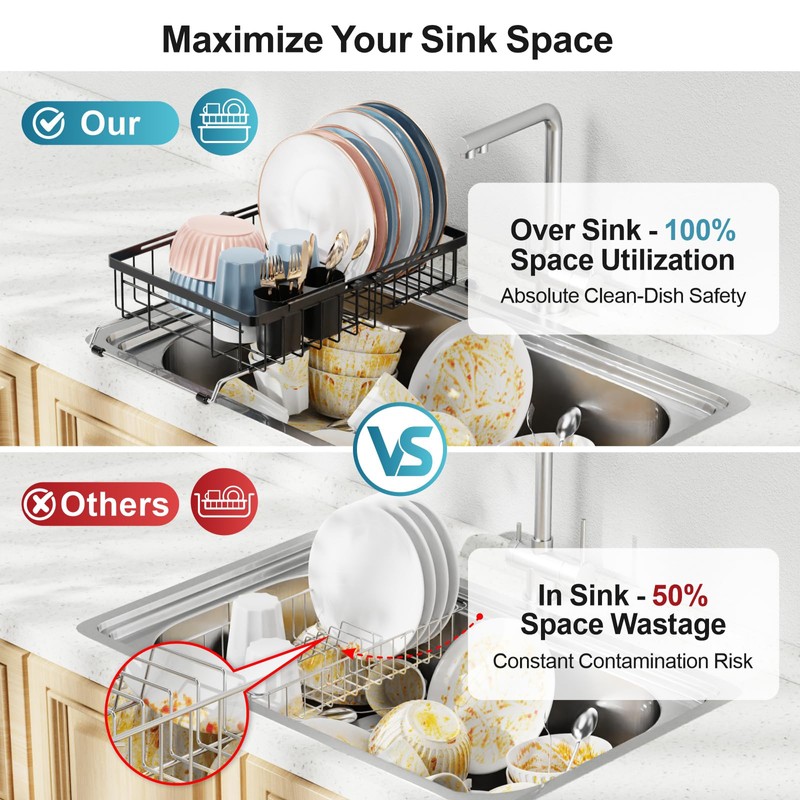 iSPECLE Expandable Dish Drying Rack for Kitchen Sink - Rust