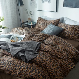 Leopard Comforter Set Full Comforter Set 3 Pieces Leopard Print Comforter Fluffy Soft Microfiber Floral Bedding Set for All Seasons Animal Cheetah Printed Full Size Comforter with 2 Pillowcases