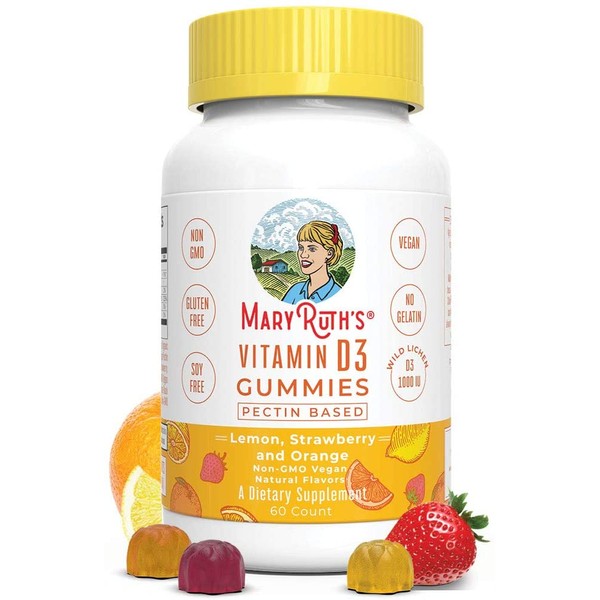 Kids Vitamin D3 Gummies by MaryRuth's, Plant Based from Lichen, Non-GMO, Vegan, Gluten Free, 2 Month Supply (60 Gummies)