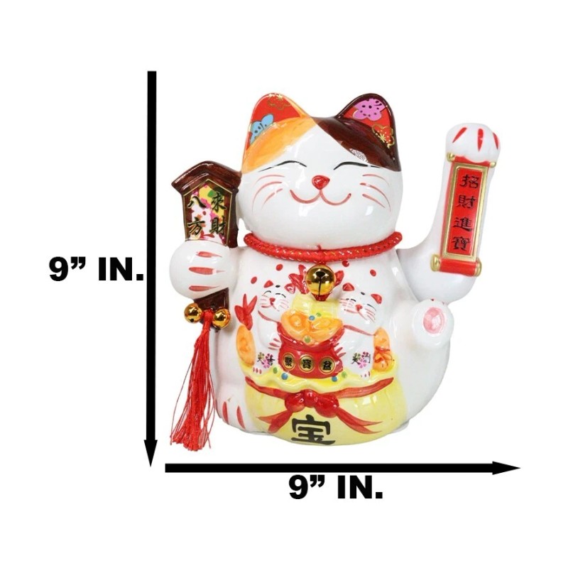 Japanese Lucky Charm White Beckoning Cat Maneki Neko With Waving