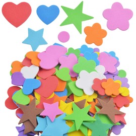 Glitter Foam Stickers, 140 Pieces Self-Adhesive Colorful Heart Star Flower Shapes EVA Foam Stickers Self Adhesive Craft Glitter Sticker for Kid's Arts Craft & Home Decoration (Assorted Size)