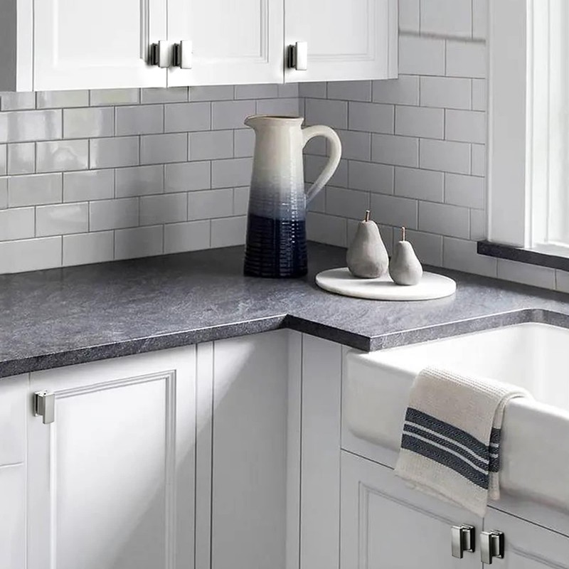 VEHCIL 10 Pack Square Cabinet Knobs Brushed Nickel, Single Hole