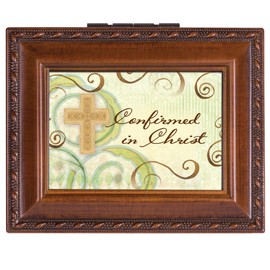 Cottage Garden Confirmed Cross Brown Rope Trim 4.5 x 3.5 Tiny Square Jewelry Keepsake Box