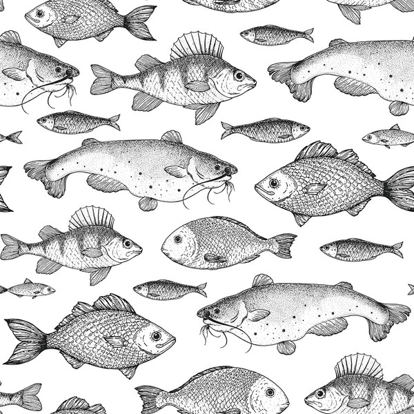 MuralPeel Black White Under The Sea Salmon Fish Modern Line
