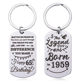 Guqqeuc 65th Birthday Gifts Keyring for Women Men 65 Year Old Gifts for Men Women Dad Mum Birthday Gifts for 65 Year Old Man Woman 65th Birthday Keyring Gifts for Friends Happy Birthday Keyring