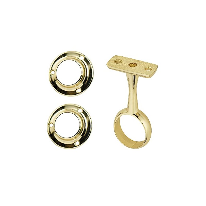 Merriway BH04426 (3 Pcs) Brass Plated Wardrobe Rod Rail Centre