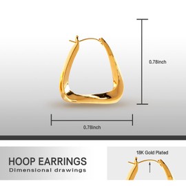Hoop Earrings U-shaped Hoop Earring 18k Gold Plated Hypoallergenic Gifts for Women Girls (gold)