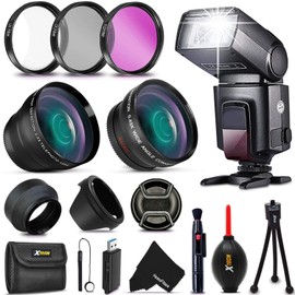 58mm 2 Lens Kit + Flash for Canon EOS 80D 77D 70D EOS Rebel T7i T6i T6S T5i T4i T3i T2i T1i XTi XT SL1 XSi, EOS M, EOS M2, EOS 760D 700D 650D 600D 550D 70D 60D 7D, 7D Mark II DSLR Cameras
