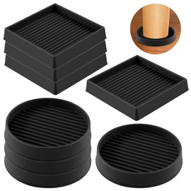 Rustark 8Pcs 75mm 3 Inch Black Round and Square Rubber Caster Cups Non Slip Furniture Coasters Square Pads Hardwoods Floors Protectors Non Skid Square Furniture Feet Caps for Bed Couch Tables Chair