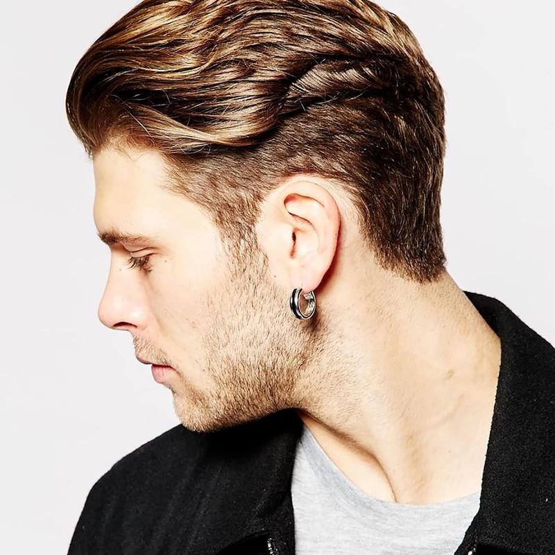 RIOSO 9Pairs Hoop Earrings for Men Stainless Steel Black Men's