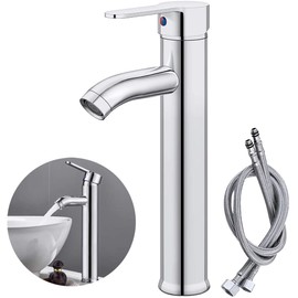 Mezcladora para Lavabo de Baño, Caliente y Frío Ajustable Cascada Grifo, Mezcladora para Lavabo de Acero Inoxidable, con 2 Mangueras (Plateado)
