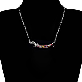 DUOWEI Cute Dachshund Gifts Floral Enamel Dachshund Necklace Pendant Keepsake for Women Girls Dog Lovers, Zinc
