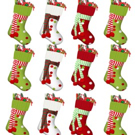 Newcotte 12 Pack 20 Inch Large Christmas Stocking Elf Xmas Hanging Stockings Red Green White Christmas Decorations for Holiday Fireplace Tree Decoration Gift Present