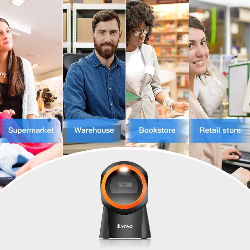Eyoyo Hands-Free 1D 2D Desktop Barcode Scanner, QR Barcode Reader